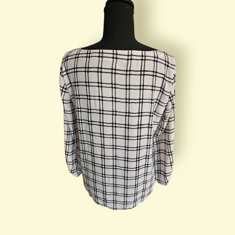 LOFT Black and White Grid Blouse - Picture 3 of 7